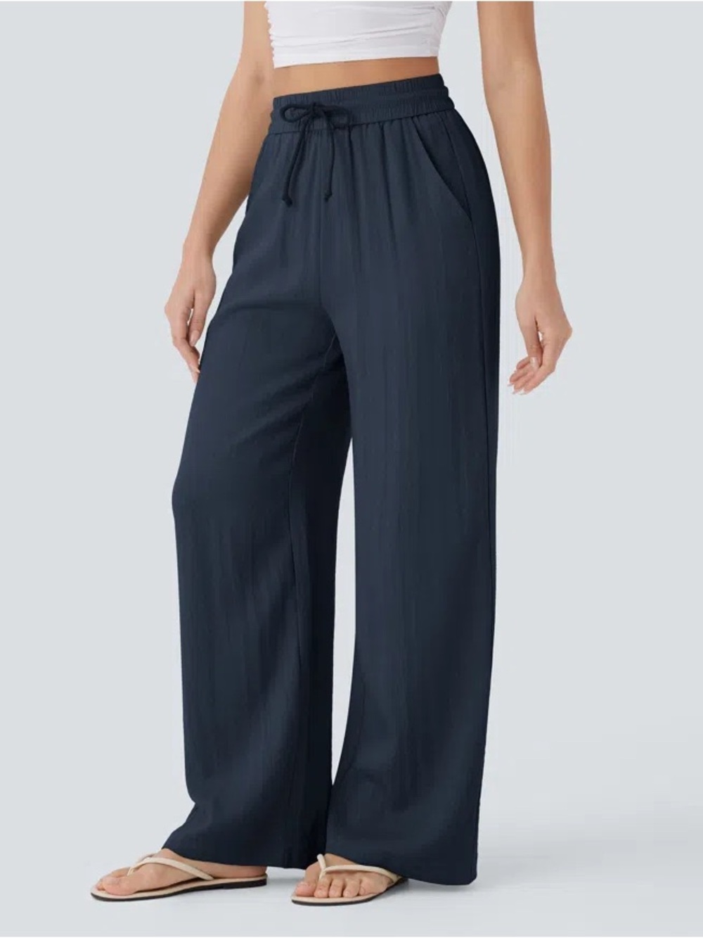 Halara High Waisted Drawstring Wide Leg Baggy Linen-Feel Pants Small Petite NWOT